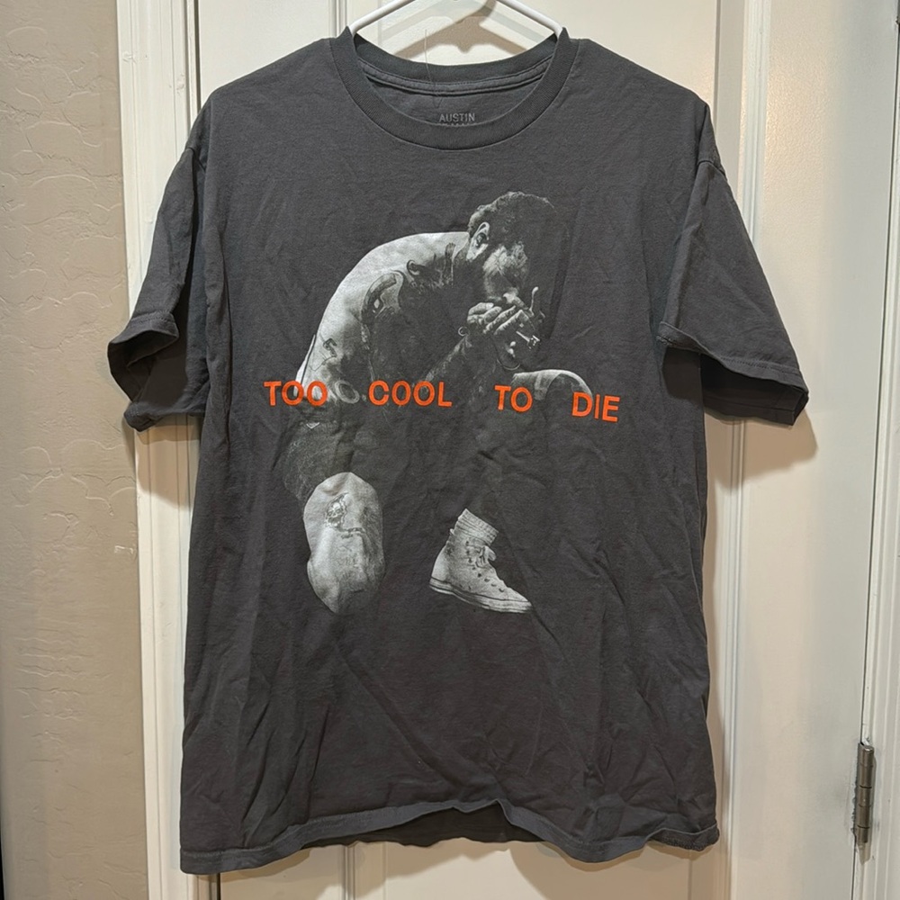 Too Cool To Die Graphic Tee - Charcoal with Orange Print